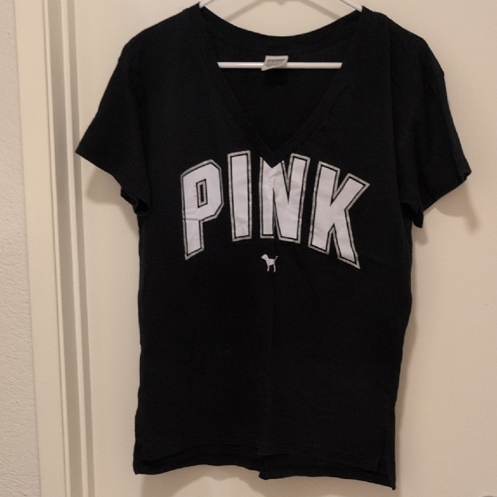 PINK Victoria's Secret Black Tee with White Logo